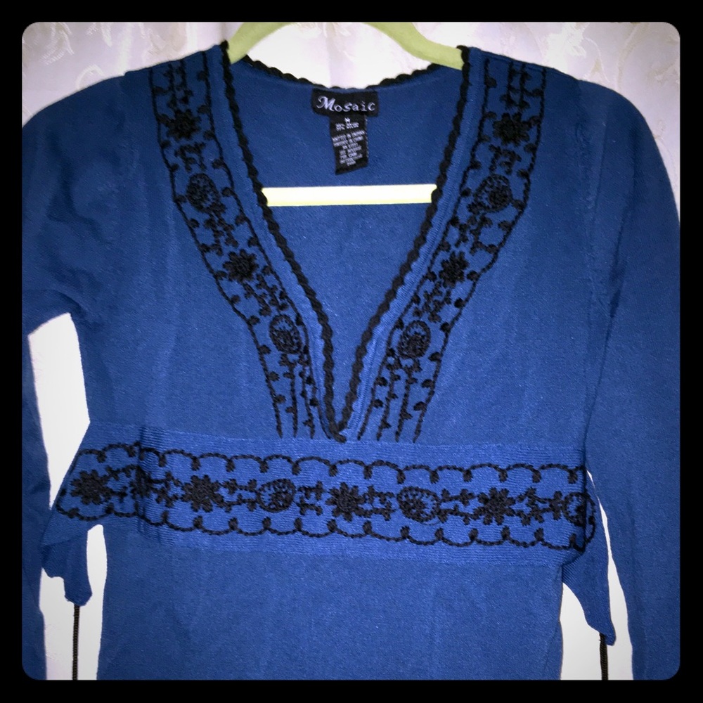 Mosaic Embroidered Teal Shirt